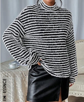 Striped Pattern Mock Neck Drop Shoulder Tee